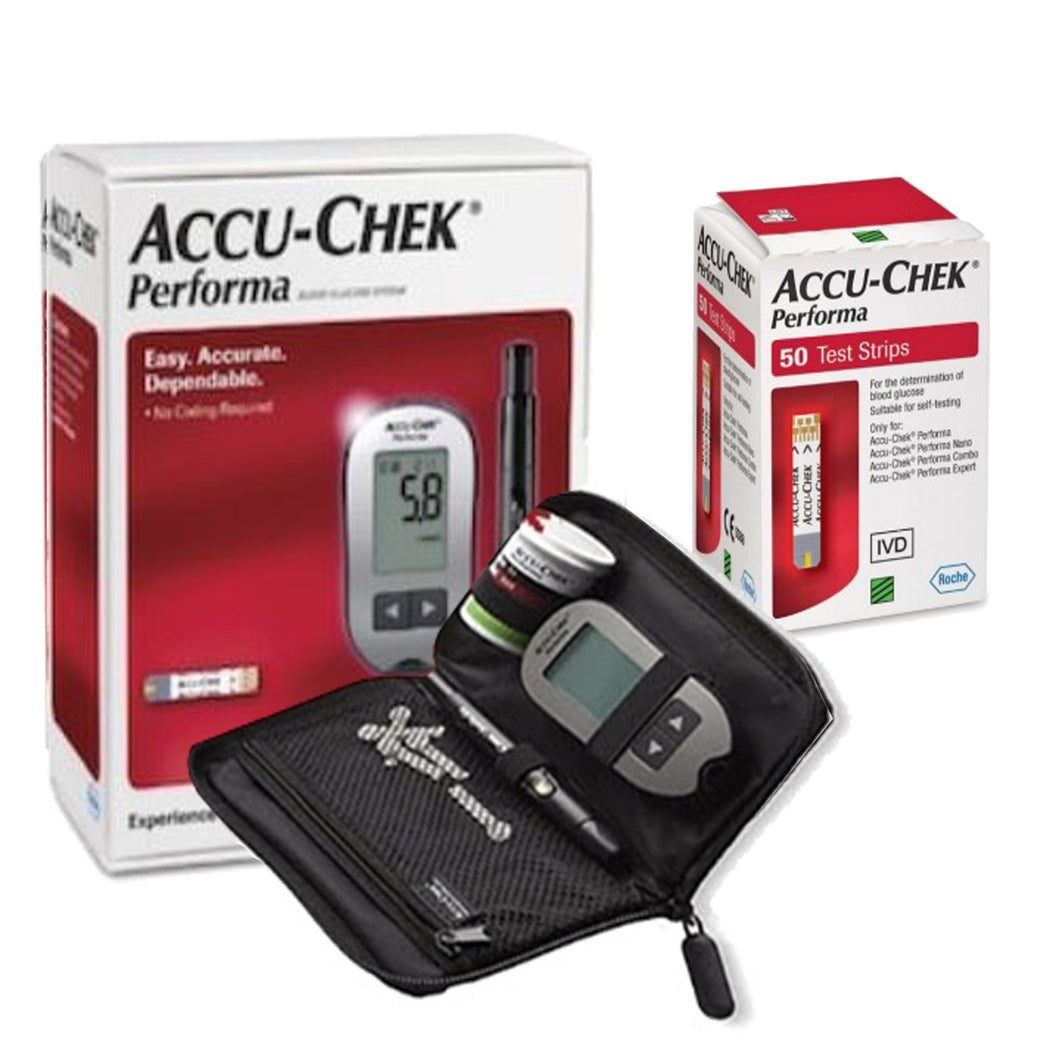 ACCU CHEK PERFORMA METER mmol/l + BOX 50 STRIPS BOX 50 | أكيو تشيك بيرفورما (مليمول/لتر) جهاز فحص السكر بالدم + علبة أشرطة فحص